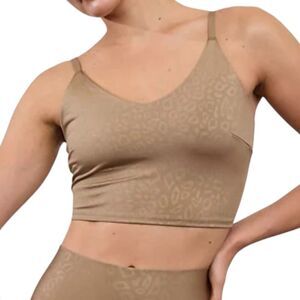 Athleta Elation V-Neck Longline Bra Size XL Embossed Alba Animal Beige RARE NWT